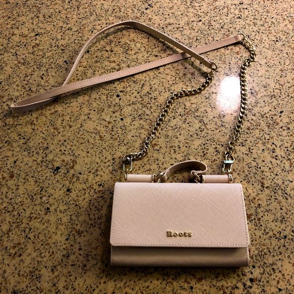 Roots Handbags - Dusty Rose Roots clutch with gold chain